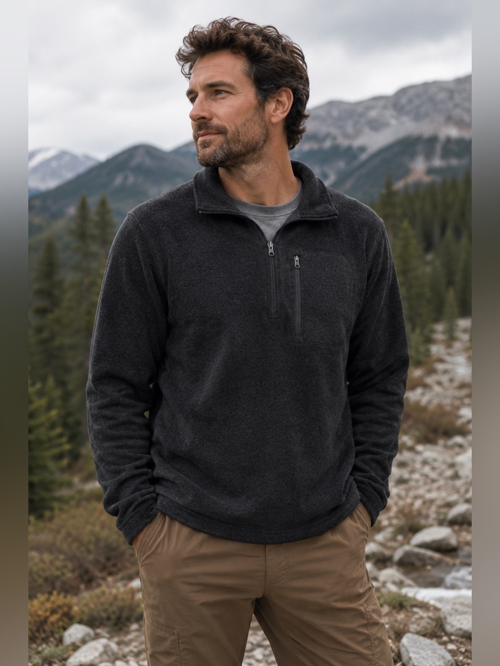 YukonWool Merino Wool Men's Charcoal Zip-Up Sweater Size XL Lightweight Hiking